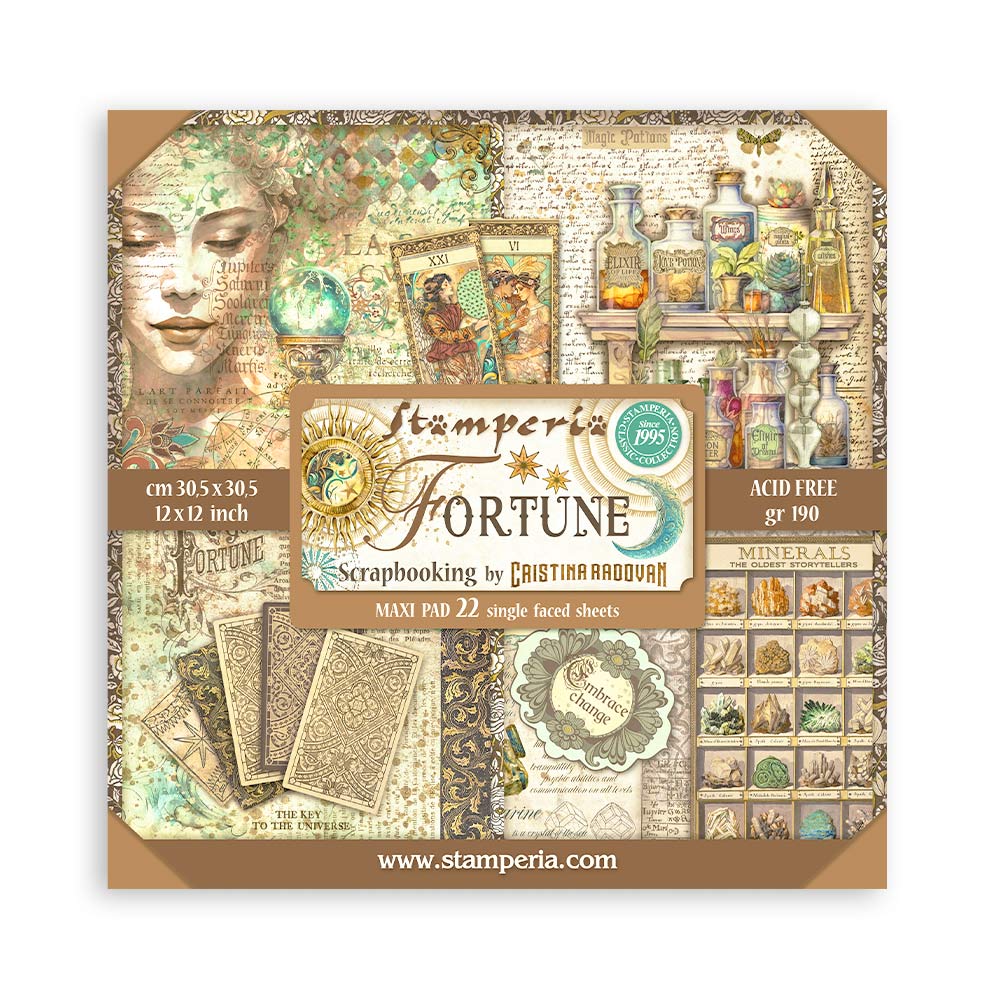 Stamperia Scrapbooking Pad 22 sheets cm 30,5x30,5 (12"x12") Single face - Fortune SBBXLB15