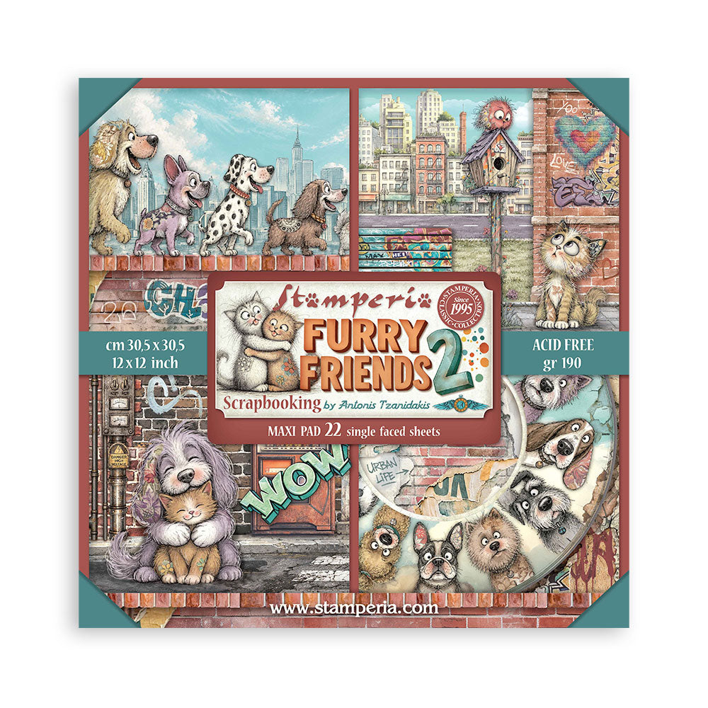 Stamperia Furry Friends 2 12x12 Inch Paper Pack (Single Face) by Antonis Tzanidakis - SBBXLB41