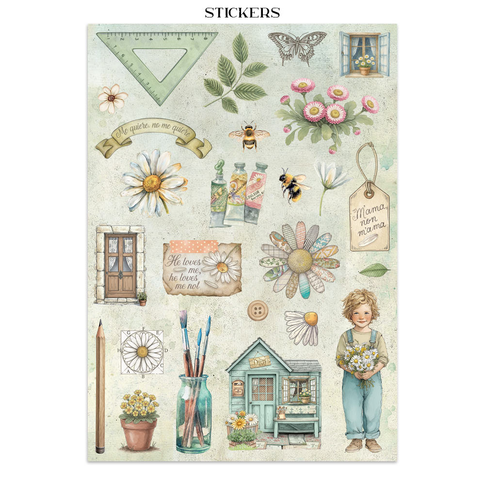 Stamperia Daisy Art Junk Journal Stickers, Backgrounds, Cut-Outs (SBJK14)