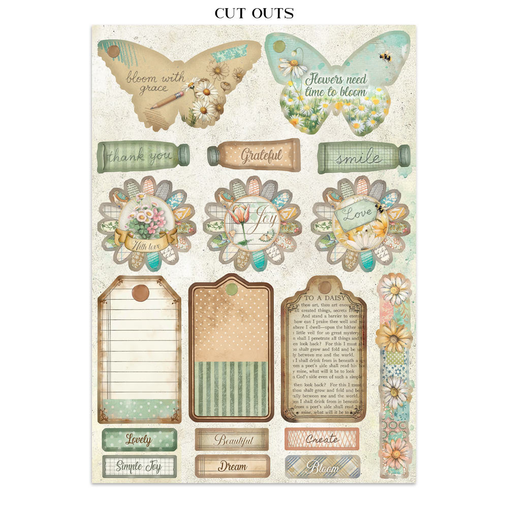 Stamperia Daisy Art Junk Journal Stickers, Backgrounds, Cut-Outs (SBJK14)