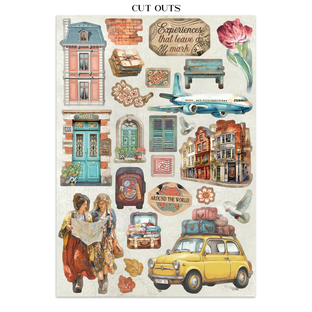 Stamperia Art of Travelling Junk Journal Stickers Backgrounds Cut-Outs (SBJK18)