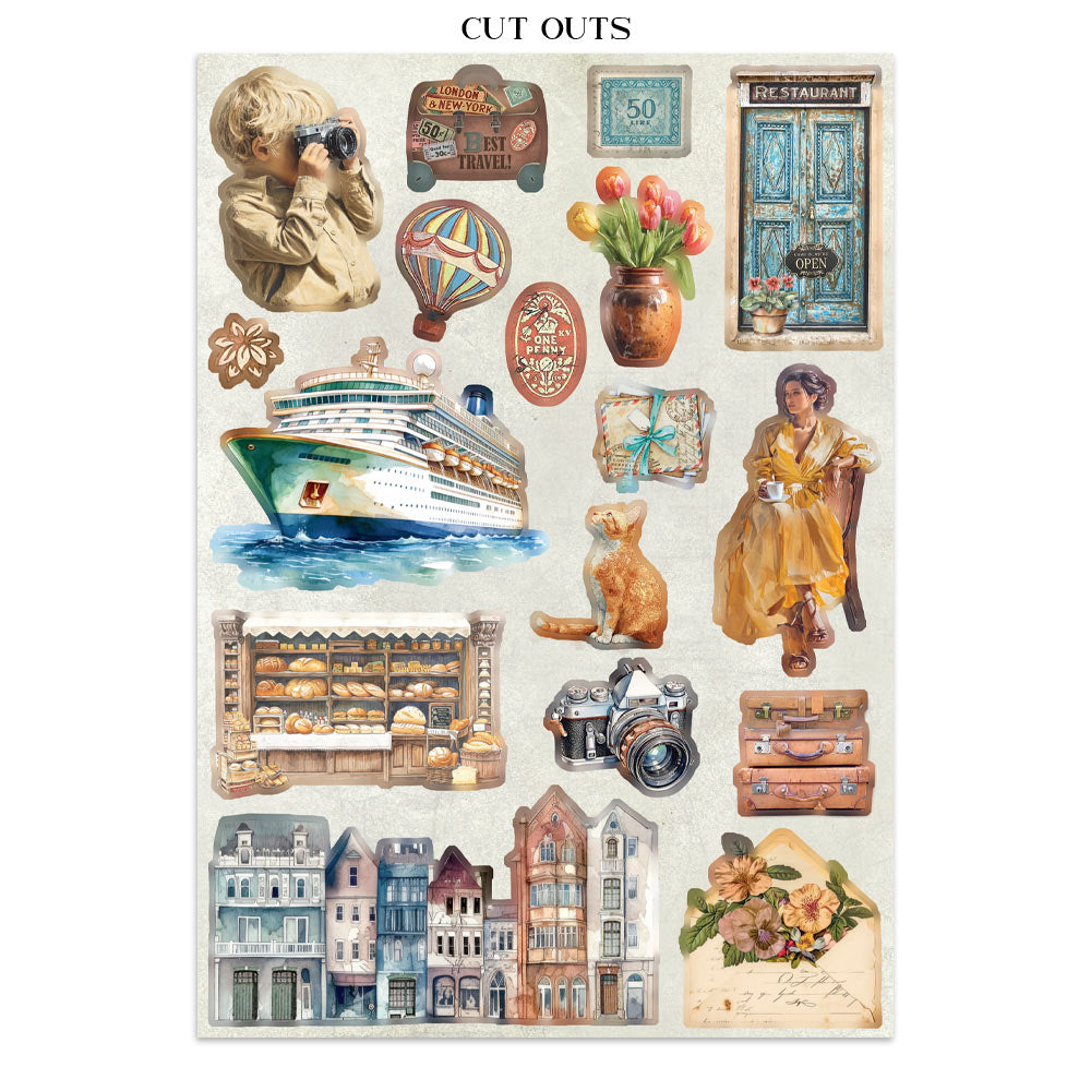 Stamperia Art of Travelling Junk Journal Stickers Backgrounds Cut-Outs (SBJK18)