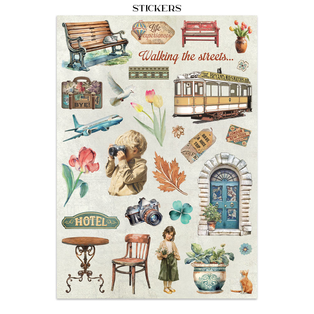 Stamperia Art of Travelling Junk Journal Stickers Backgrounds Cut-Outs (SBJK18)