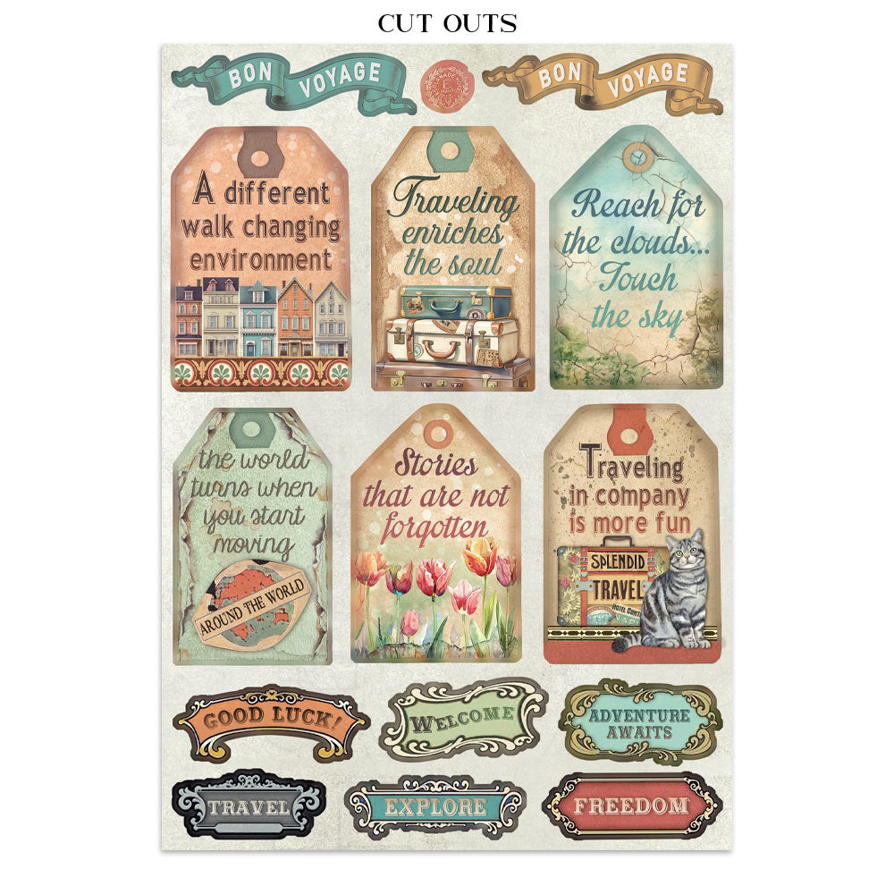 Stamperia Art of Travelling Junk Journal Stickers Backgrounds Cut-Outs (SBJK18)