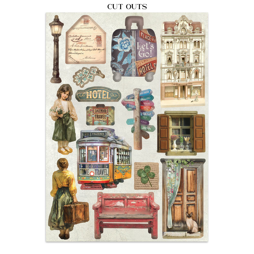 Stamperia Art of Travelling Junk Journal Stickers Backgrounds Cut-Outs (SBJK18)