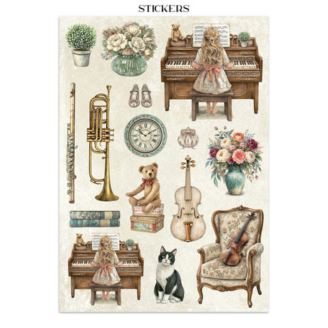 Stamperia Symphony Junk Journal Stickers, Backgrounds, Cut-Outs by Sara Alcobendas (SBJK24)