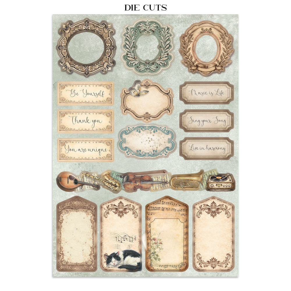 Stamperia Symphony Junk Journal Stickers, Backgrounds, Cut-Outs by Sara Alcobendas (SBJK24)