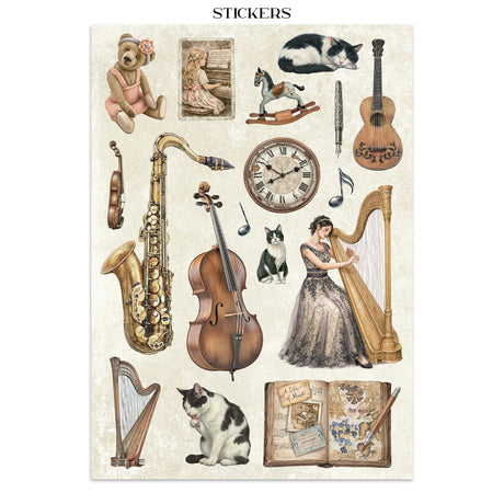 Stamperia Symphony Junk Journal Stickers, Backgrounds, Cut-Outs by Sara Alcobendas (SBJK24)