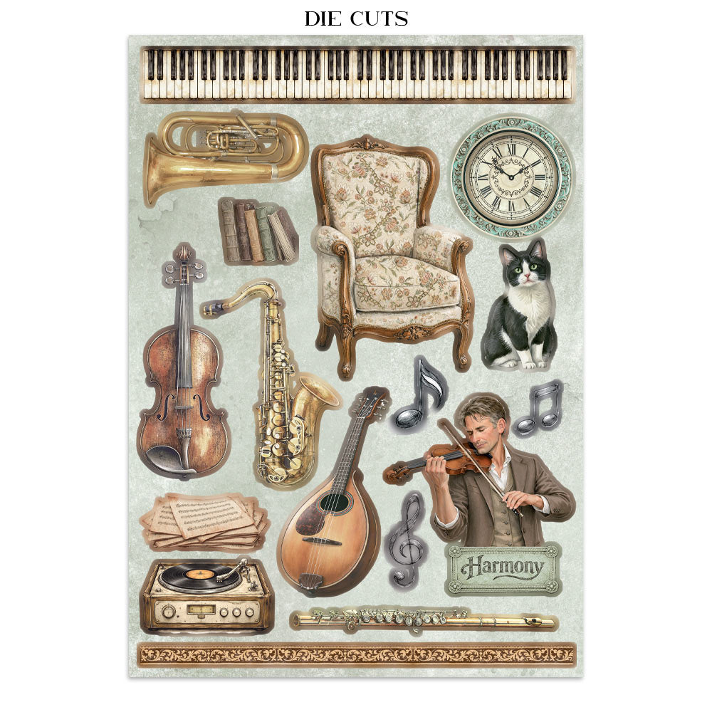 Stamperia Symphony Junk Journal Stickers, Backgrounds, Cut-Outs by Sara Alcobendas (SBJK24)