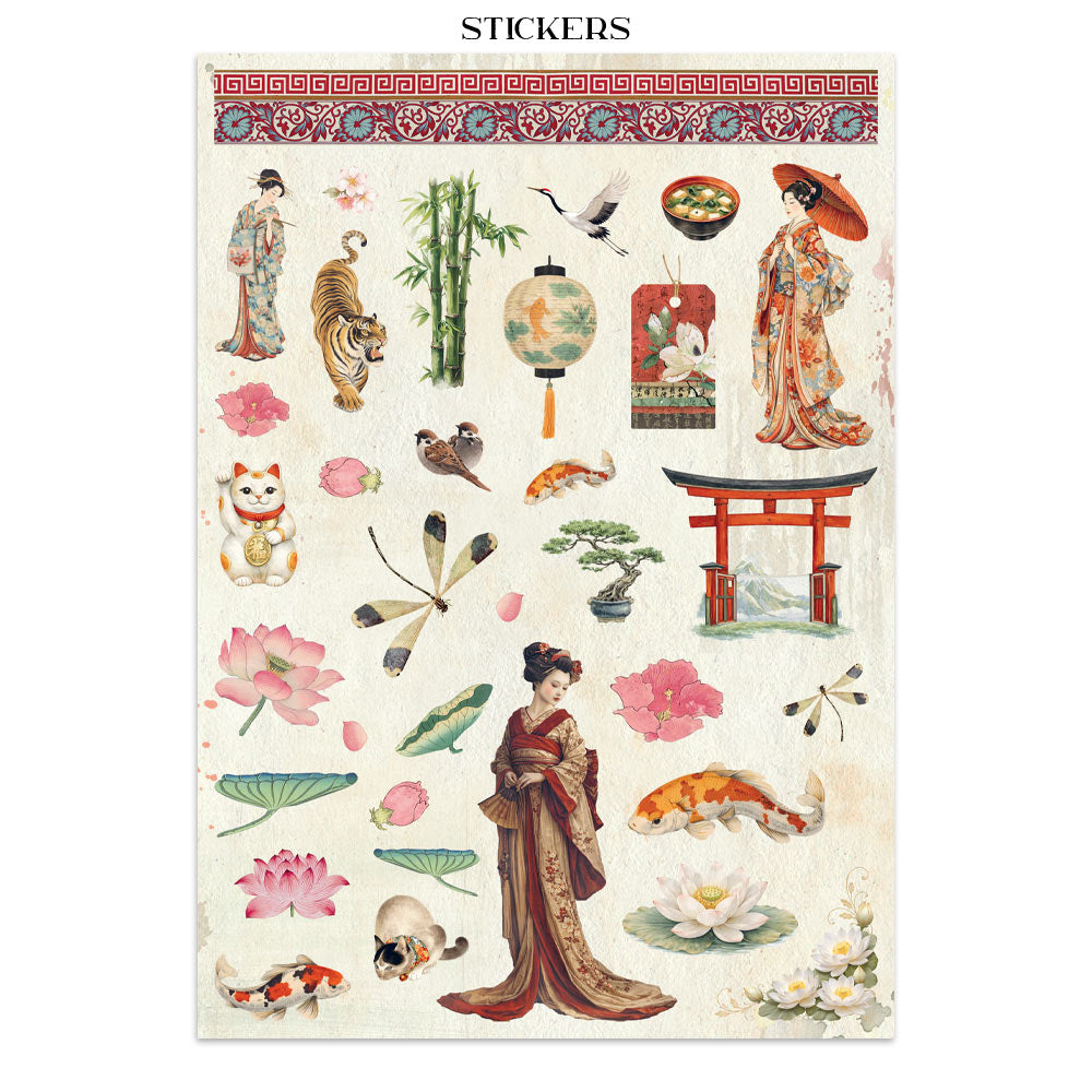 Stamperia Oriental Garden Junk Journal Stickers, Backgrounds, Cut-Outs (SBJK26)