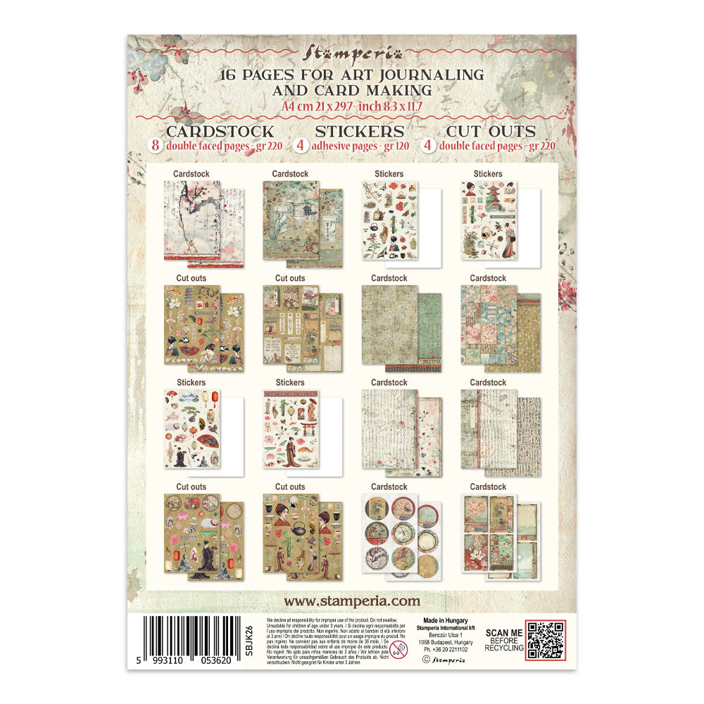 Stamperia Oriental Garden Junk Journal Stickers, Backgrounds, Cut-Outs (SBJK26)