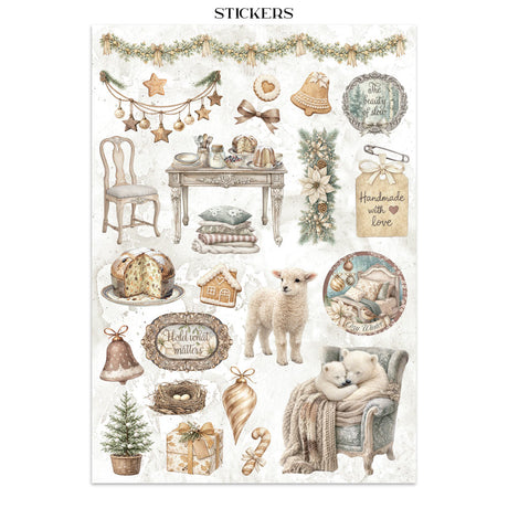 Stamperia White Christmas Junk Journal Stickers, Backgrounds and Cut-Outs by Cristina Radovan - SBJK28
