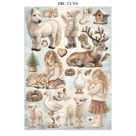 Stamperia White Christmas Junk Journal Stickers, Backgrounds and Cut-Outs by Cristina Radovan - SBJK28