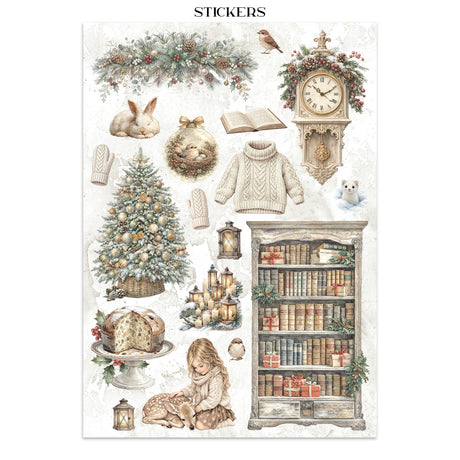 Stamperia White Christmas Junk Journal Stickers, Backgrounds and Cut-Outs by Cristina Radovan - SBJK28