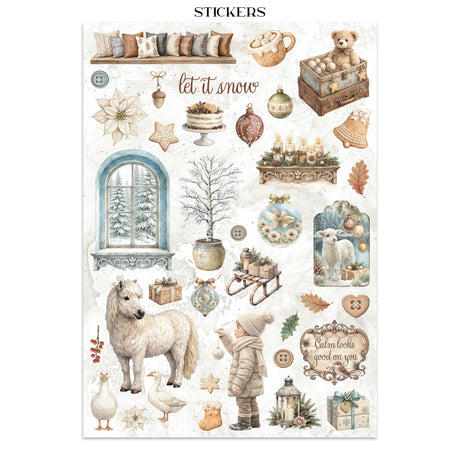 Stamperia White Christmas Junk Journal Stickers, Backgrounds and Cut-Outs by Cristina Radovan - SBJK28