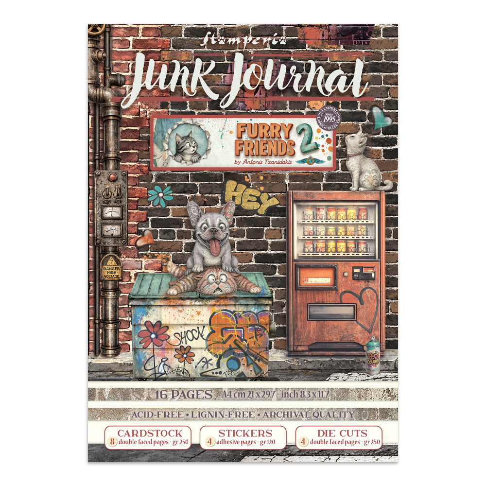Stamperia Furry Friends 2 Junk Journal Stickers, Backgrounds, Cut-Outs by Antonis Tzanidakis - SBJK33