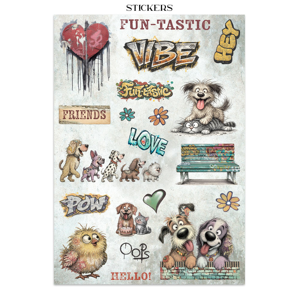 Stamperia Furry Friends 2 Junk Journal Stickers, Backgrounds, Cut-Outs by Antonis Tzanidakis - SBJK33