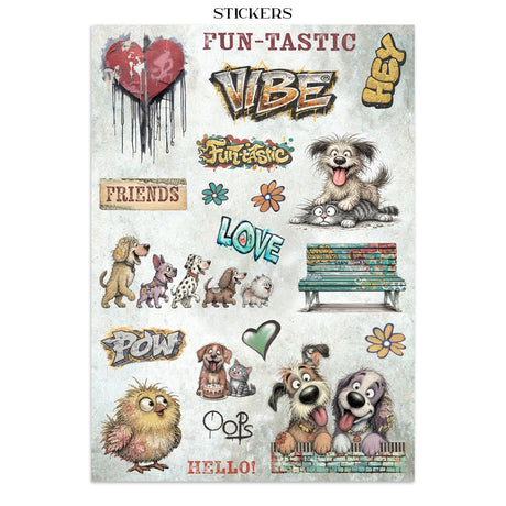 Stamperia Furry Friends 2 Junk Journal Stickers, Backgrounds, Cut-Outs by Antonis Tzanidakis - SBJK33