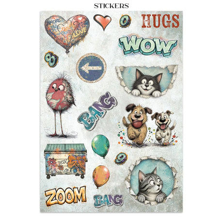 Stamperia Furry Friends 2 Junk Journal Stickers, Backgrounds, Cut-Outs by Antonis Tzanidakis - SBJK33