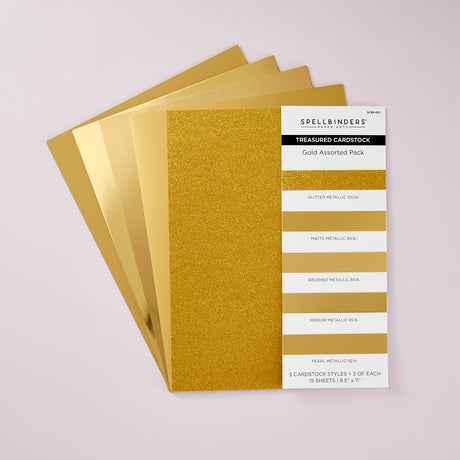 Spellbinders Gold Assortment Treasured Cardstock 8 1/2" x 11 -15 Pack