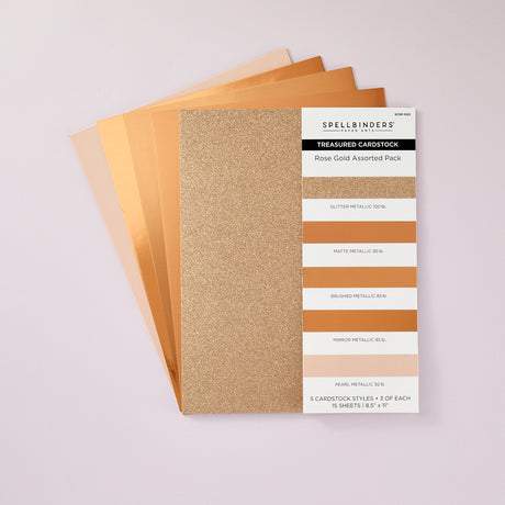 Spellbinders Rose Gold Assortment Treasured Cardstock 8 1/2" x 11 -15 Pack