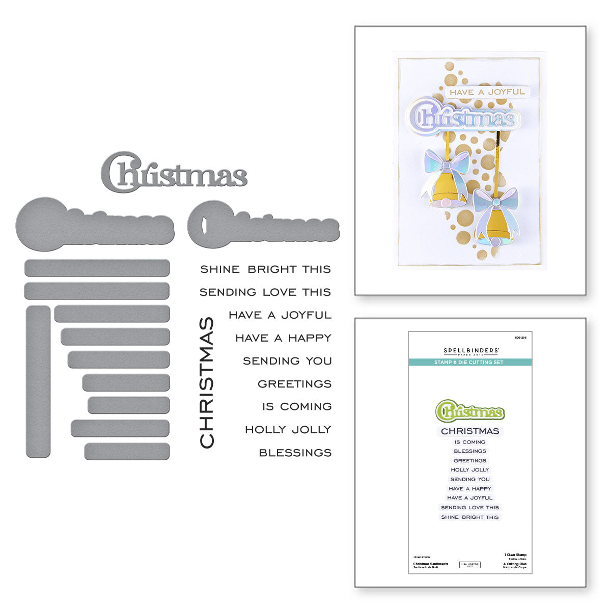 Spellbinders Christmas Sentiments Clear Stamp & Die Set from the All About Christmas Collection by Lisa Horton