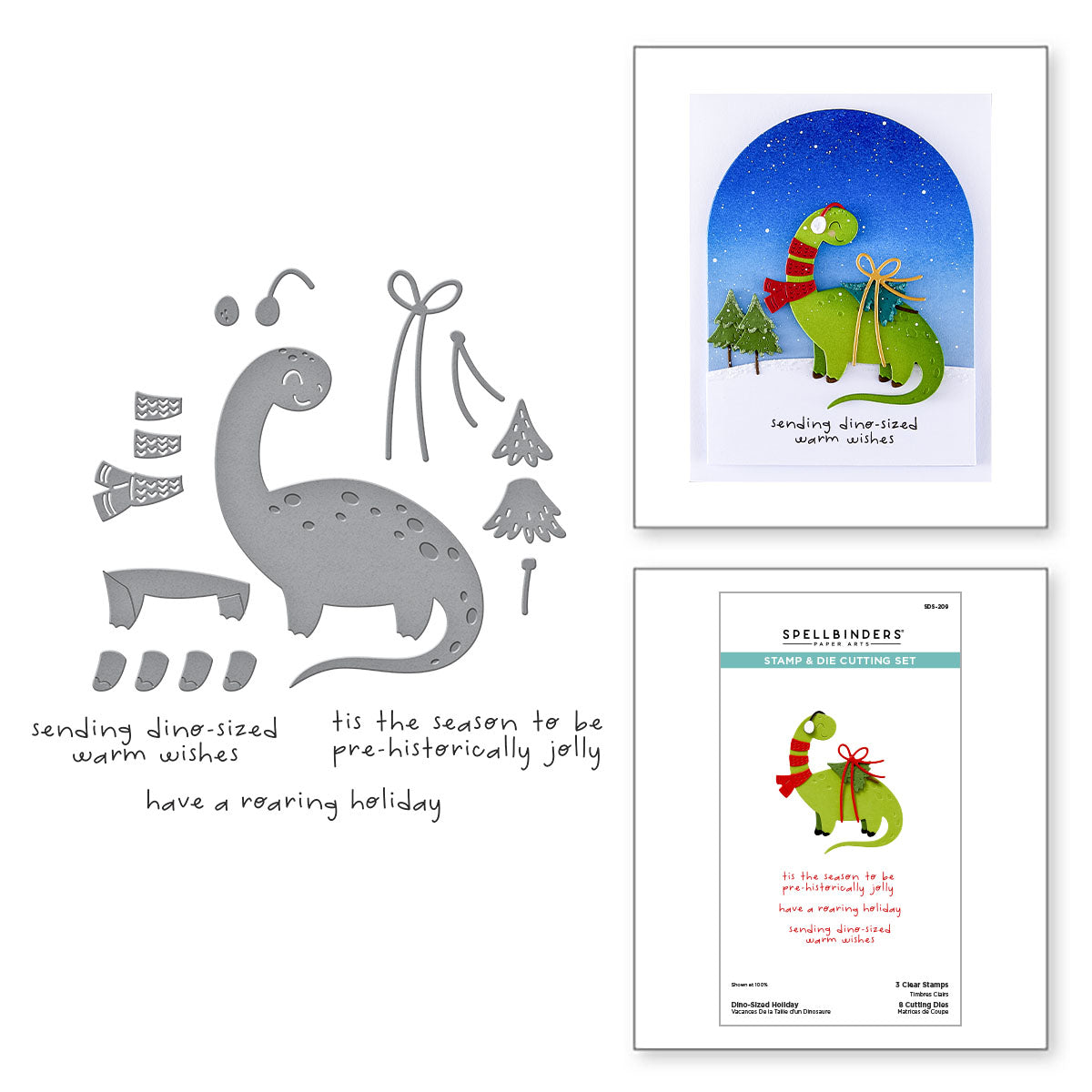 Spellbinders Independent Exclusive - Dino-Sized Holiday Clear Stamp & Die Set