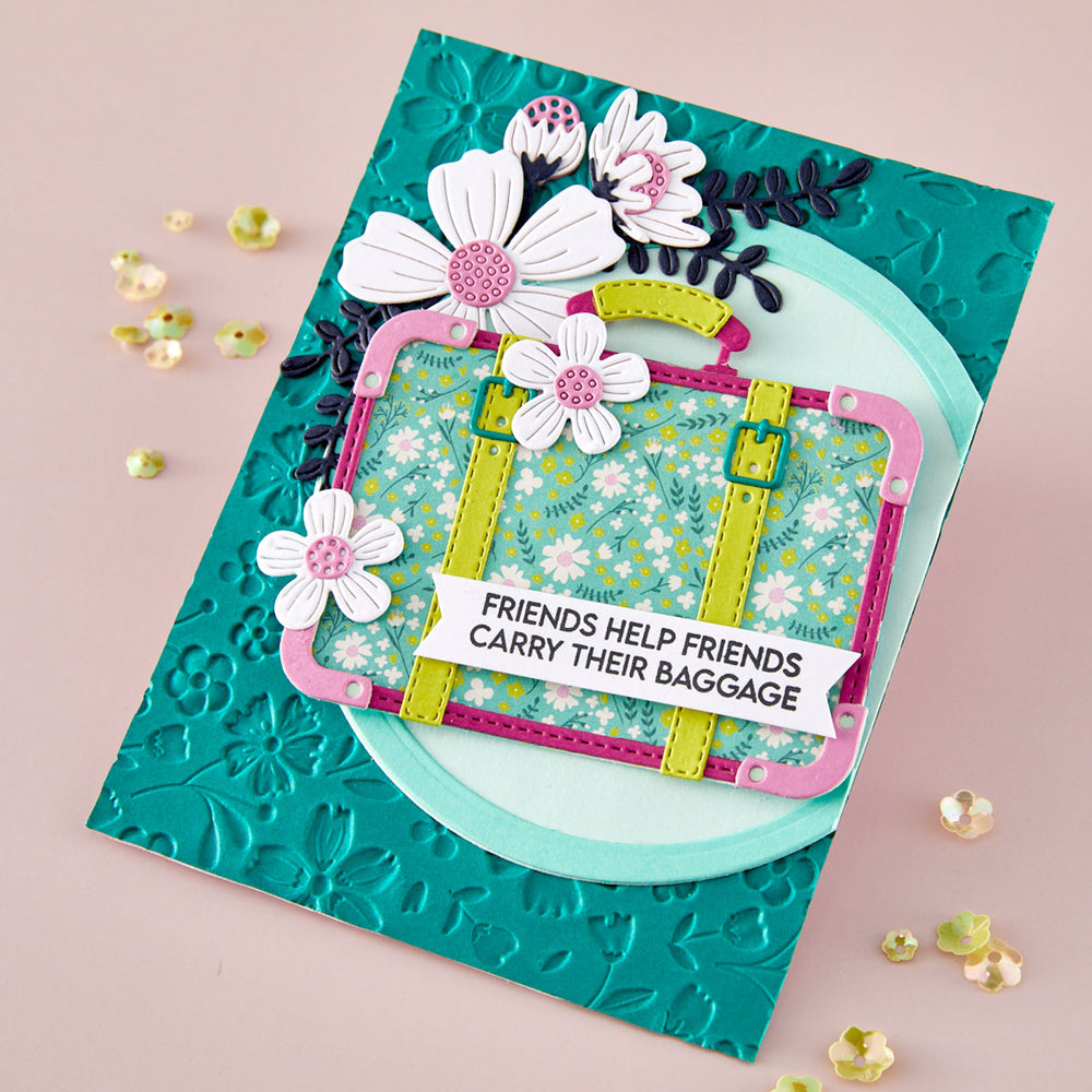 Spellbinders Retro Suitcase and Sentiments Stamp & Die Set by Sheri Ballantyne