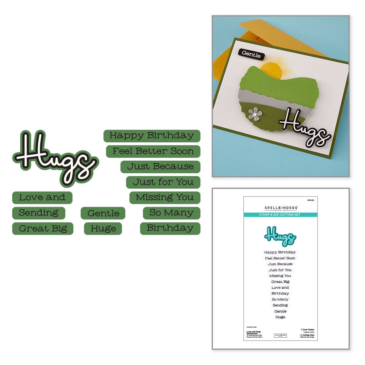 Spellbinders Love and Hugs Sentiments Clear Stamp & Die Set by Lisa Horton