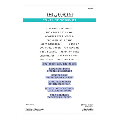 Spellbinders Well Played Sentiments Clear Stamp & Die Set