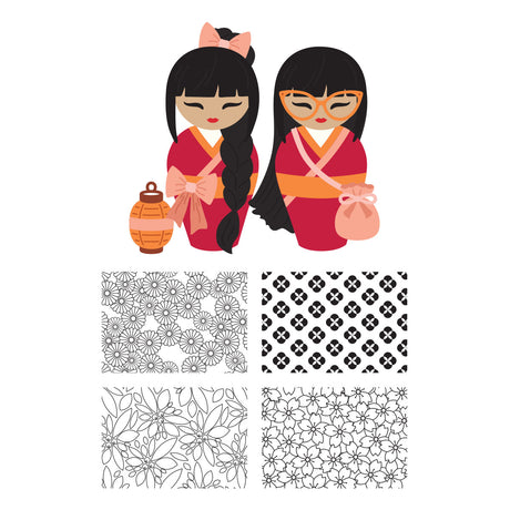 Spellbinders Autumn Kokeshi Dolls Stamp & Die Set by Alex Syberia