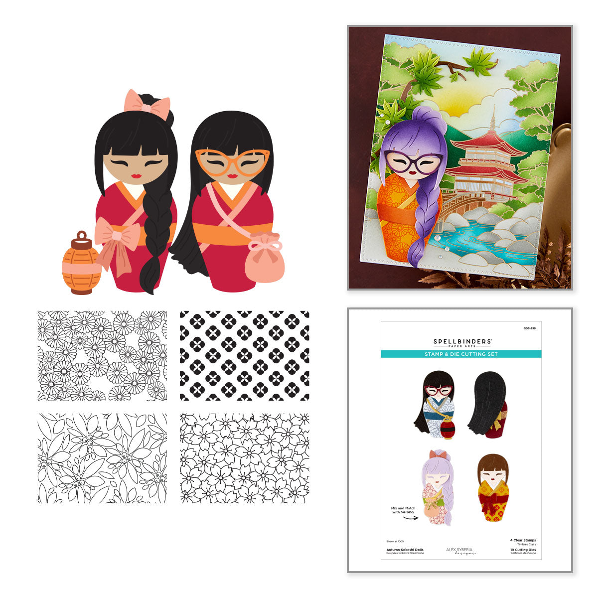 Spellbinders Autumn Kokeshi Dolls Stamp & Die Set by Alex Syberia