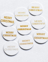 Memory Box ST012 Merry Christmas Foil Greetings White Circle Tabs