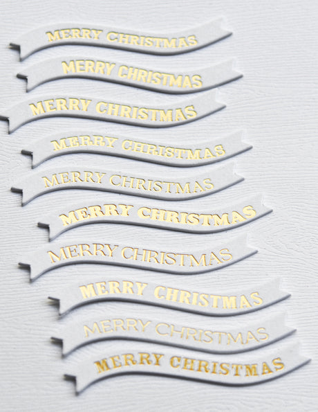 Memory Box ST014 Merry Christmas Foil Banners White Tabs