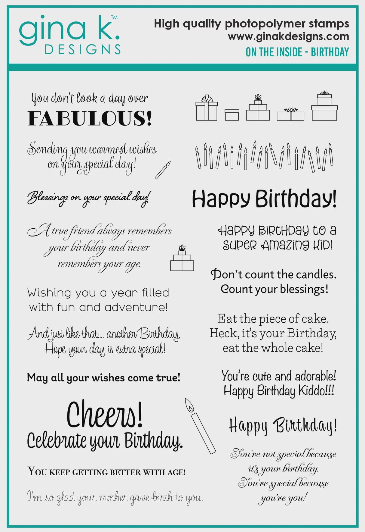 Gina K Designs STAMPS- On the Inside- Birthday