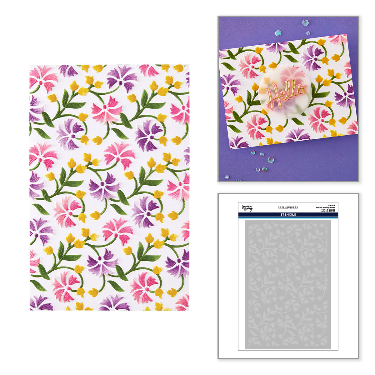 Spellbinders Flowing Florals Layered Stencils by Simon Hurley