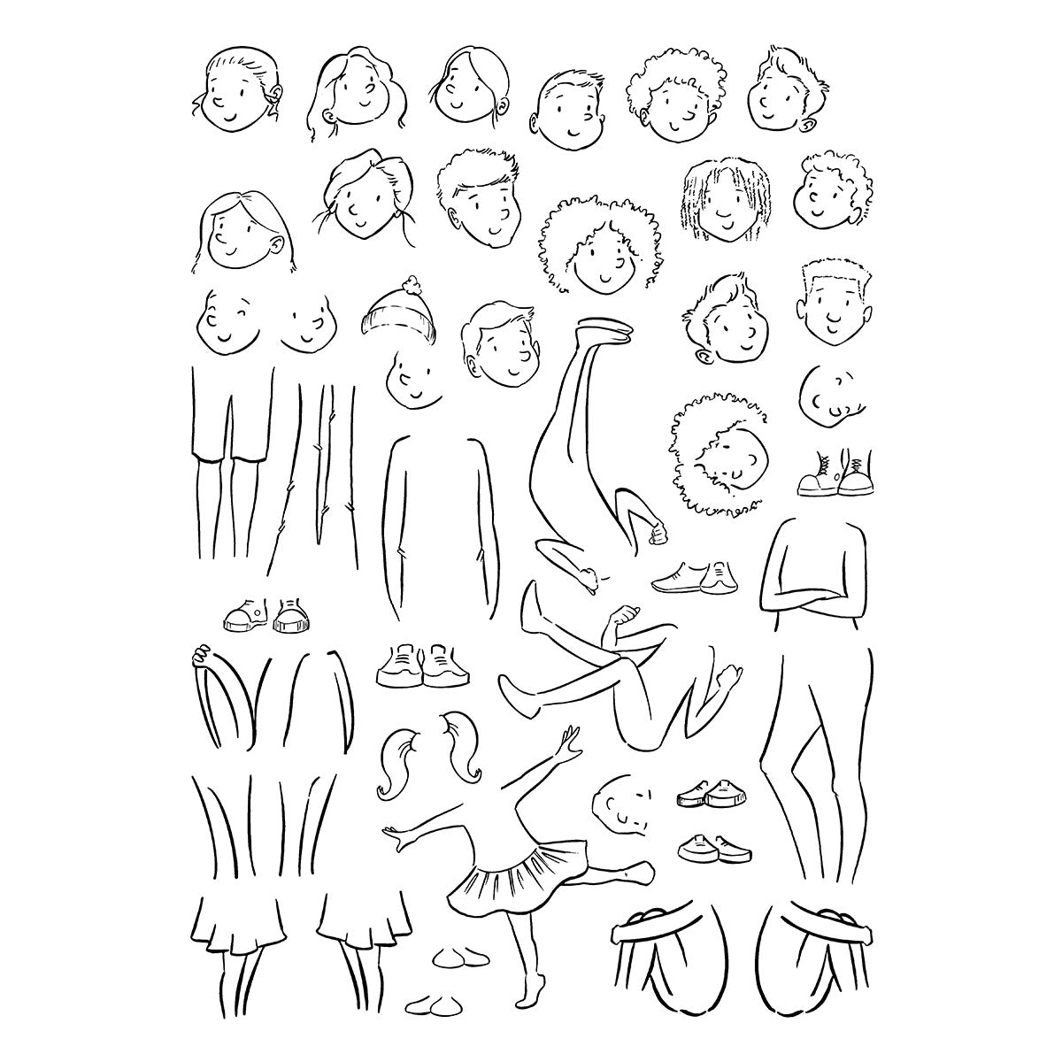 Spellbinders Illustrated Boys & Girls Clear Stamp Set by Josh Griffiths Studio