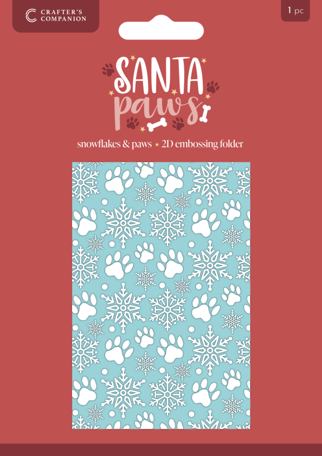 Crafter's Companion Santa Paws 2D Embossing Folder 4x6 Inch Snowflakes & Paws (CC-SP-EF4-SNPA)