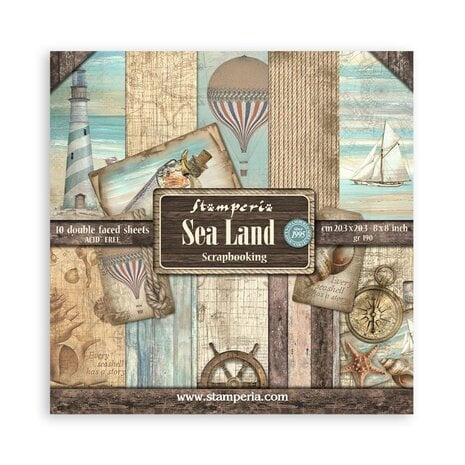 Stamperia Scrapbooking Small Pad 10 sheets cm 20,3X20,3 (8"X8") - Sea Land