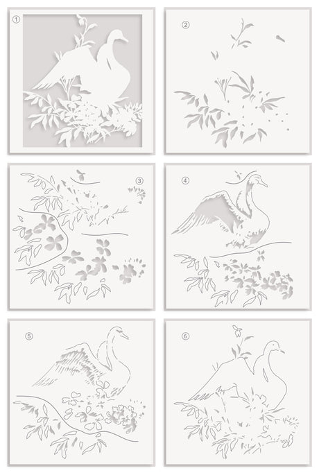 Altenew Stencil Art: Swan Serenade Layering Stencil Set (6 in 1)