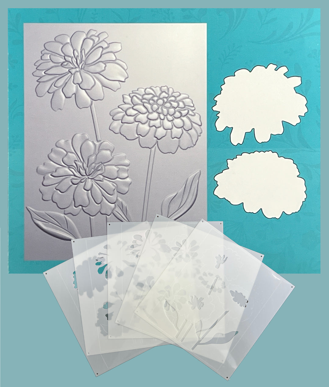 Gina K Designs BUNDLE- Sensational Zinnias 3D Embossing Folder, Die and Stencil