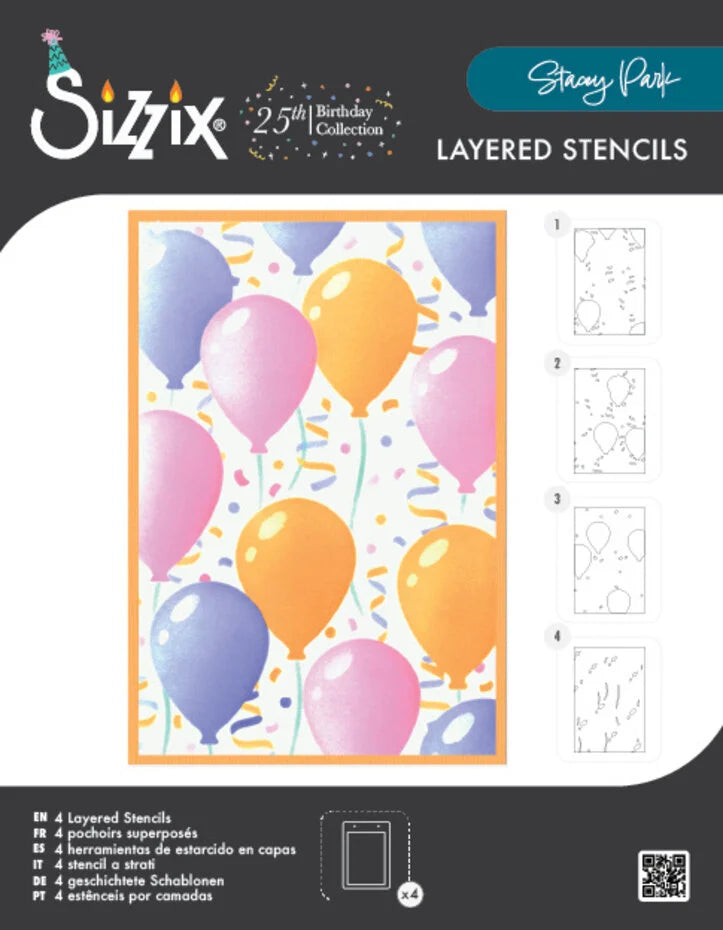 Sizzix Birthday Balloons A6 Stencil Set, 4 Pieces by Stacey Park - 667133