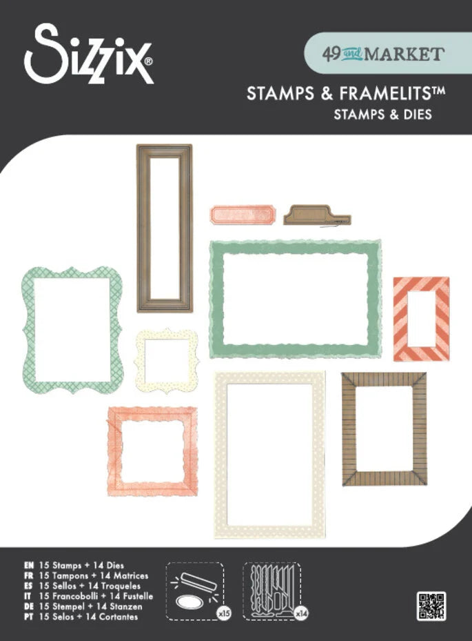 Sizzix Clear Stamps w/Framelits Die by 49 & Markets Build-A-Frame (15+14pcs) (667056)