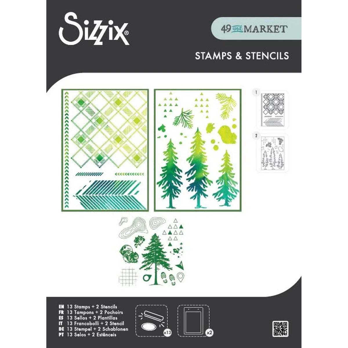 Sizzix Outdoor Essentials Clear Stamp and Stencil Set by 49 & Market - 667185