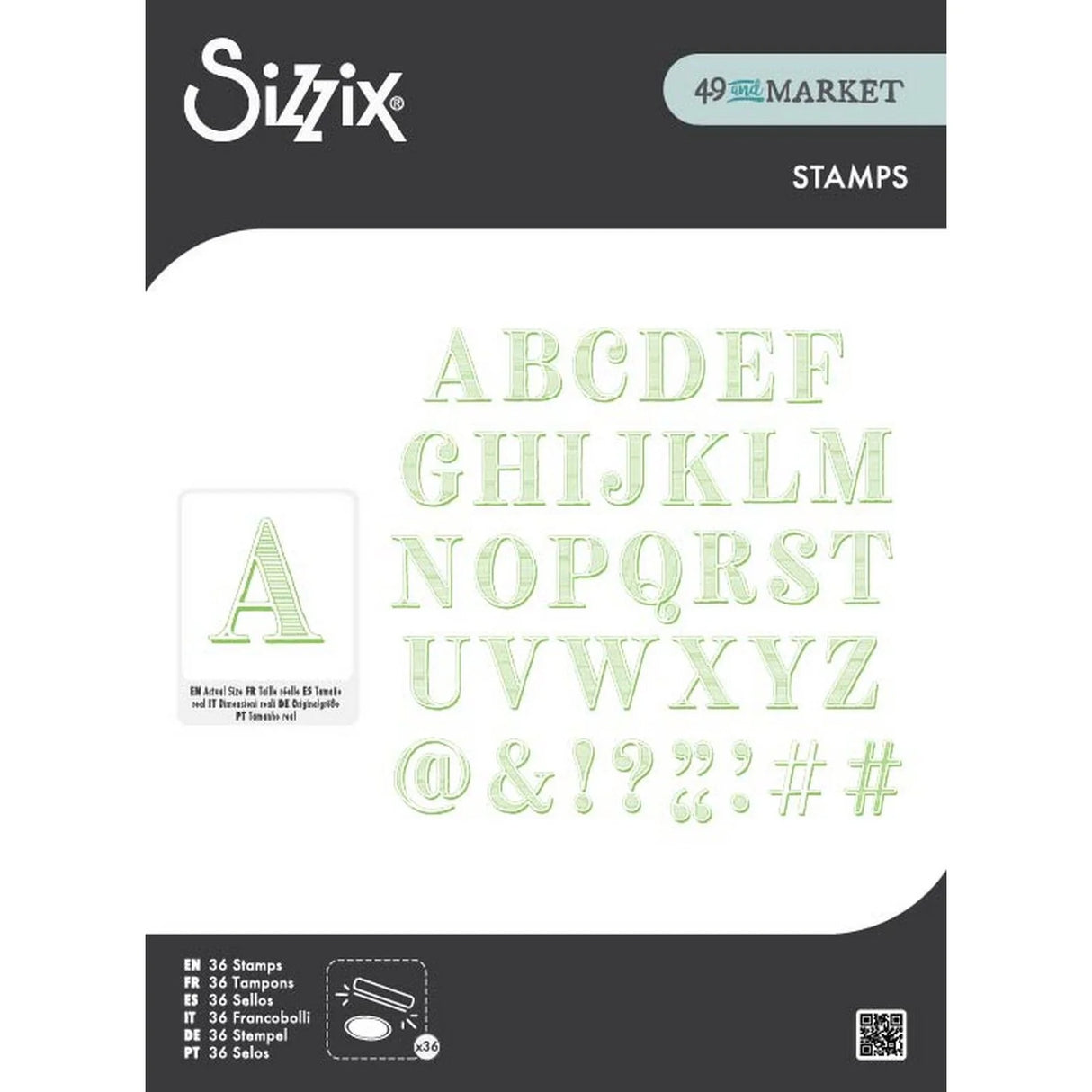 Sizzix Textured Alphabet Clear Stamp Set, 36 Pieces by 49 & Market - 667184