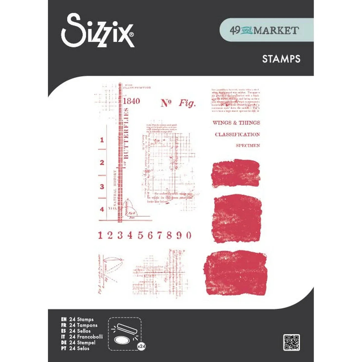 Sizzix Wings & Things Clear Stamp Set, 24 Pieces by 49 & Market - 667183