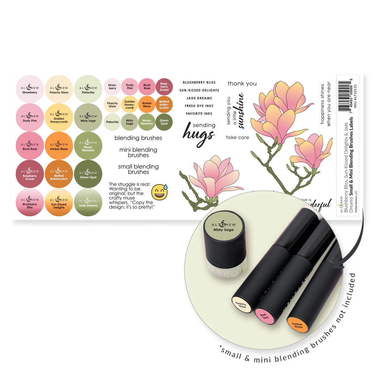 Altenew Small & Mini Blending Brushes Label Set - Blushberry Bliss, Sun-Kissed Delights, Jade Dreams