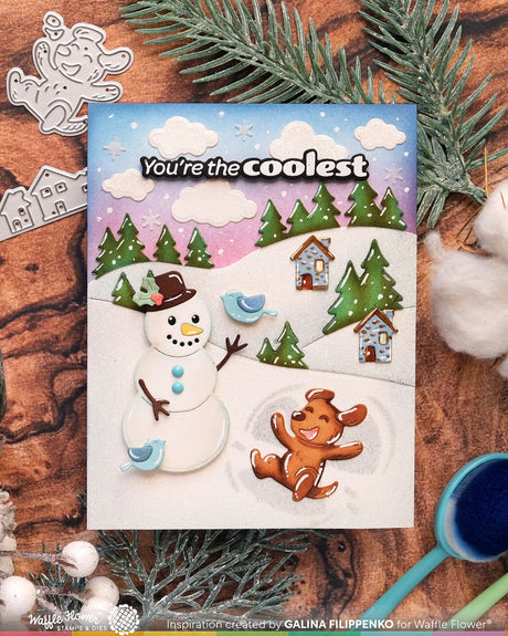 Waffle Flower Crafts Snow Angel Pup Duo Die-n-stencil