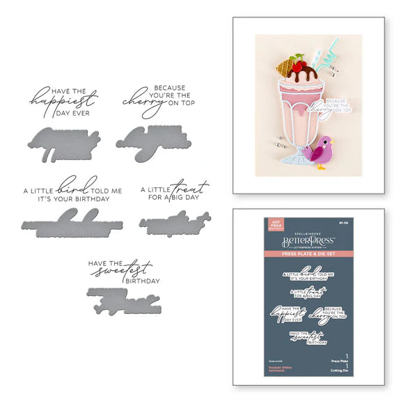 Spellbinders Fountain Wishes Sentiments BetterPress Plate & Die Set from the Happier Hour Collection