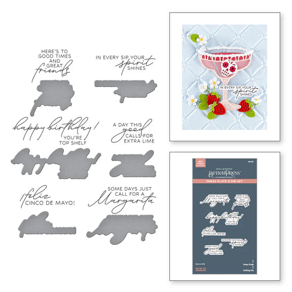 Spellbinders Sip Sip Ole Sentiments BetterPress Plate & Die Set from the Happier Hour Collection